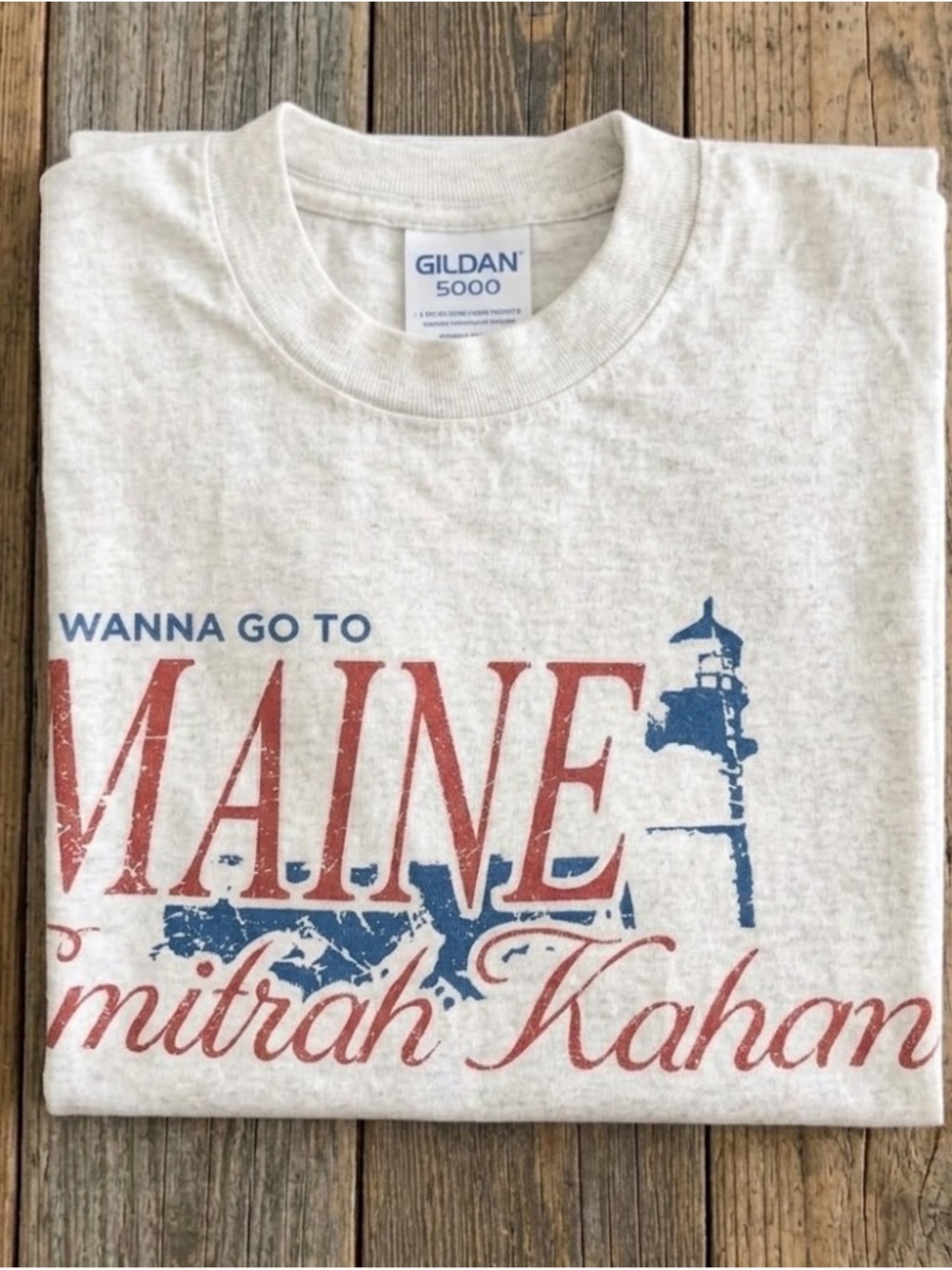 Gildan White 'Wanna Go to Maine' Graphic Tee with Red